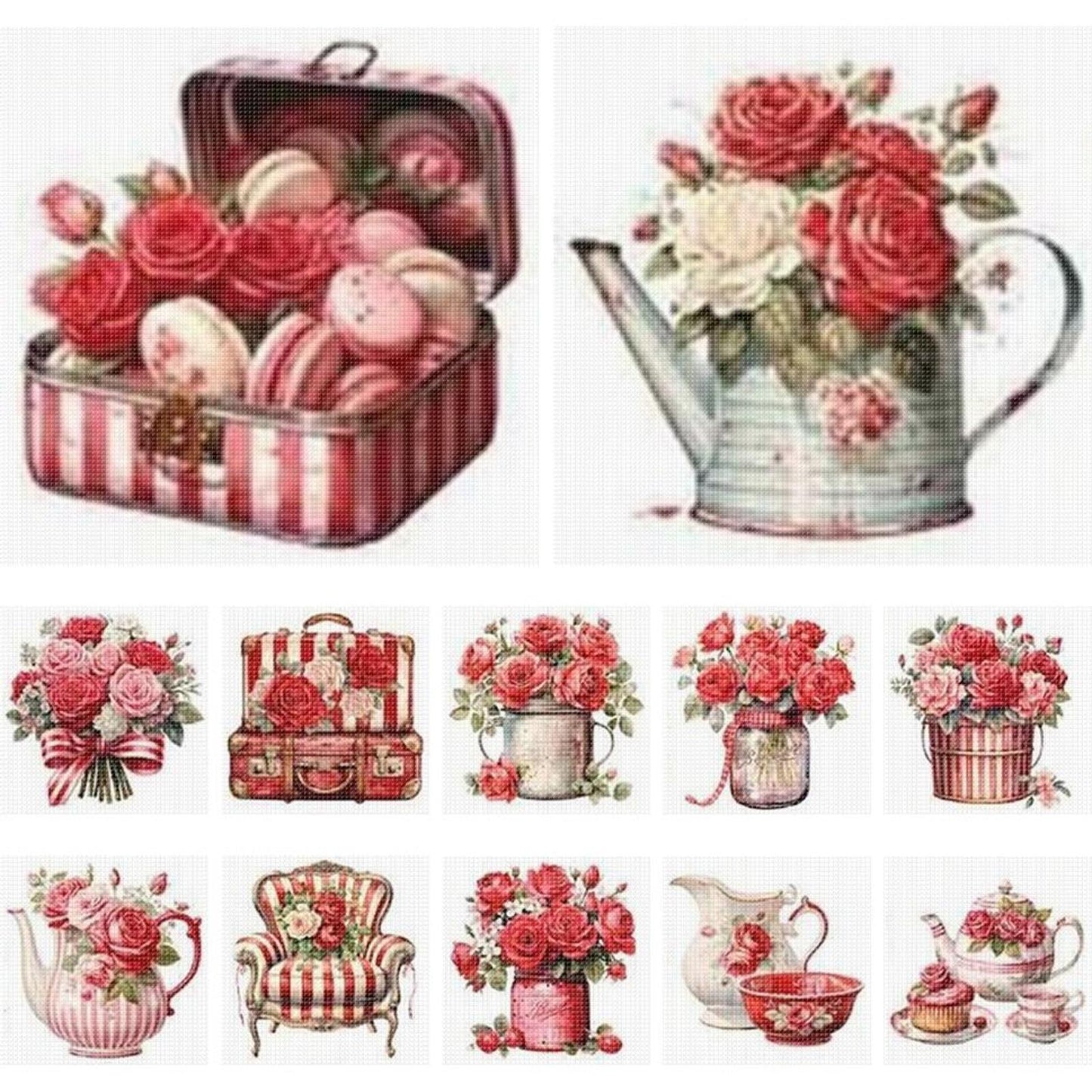 Red Rose Vase - Partial 11CT Stamped Cross Stitch 5x12.5CM - Huacan