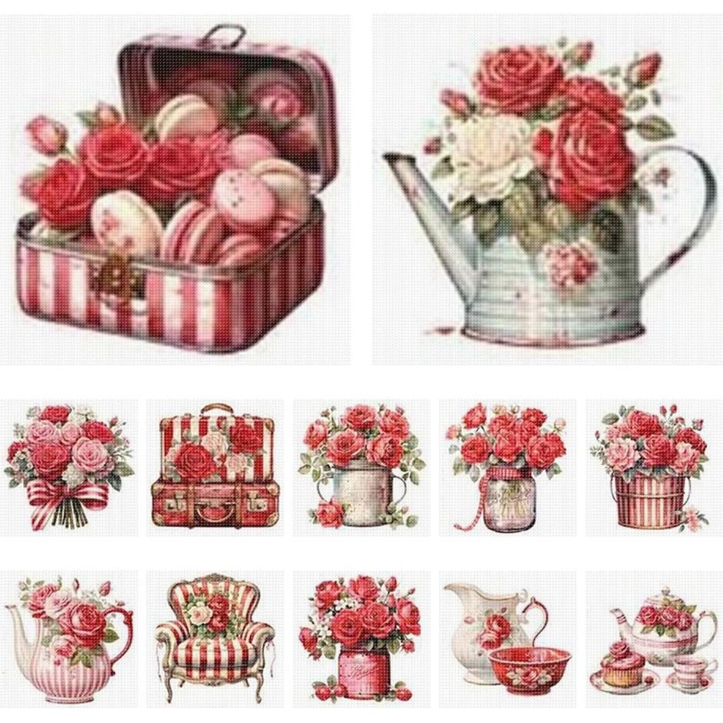 Red Rose Vase - Partial 11CT Stamped Cross Stitch 5x12.5CM - Huacan
