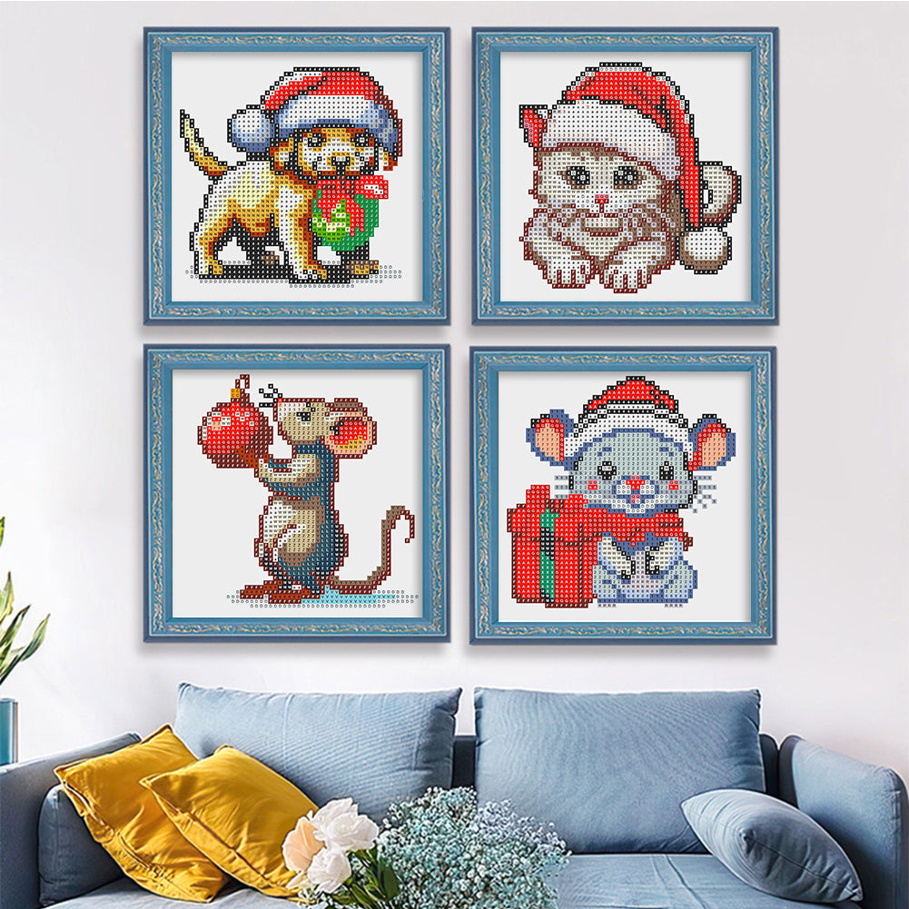 Christmas Animals - Partial 11CT Stamped Cross Stitch 5x12.5CM - Huacan