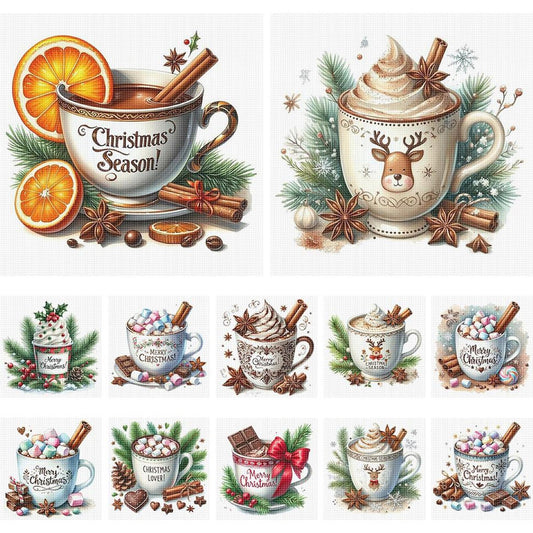 Christmas Drinks - Partial 11CT Stamped Cross Stitch 5x12.5CM - Huacan