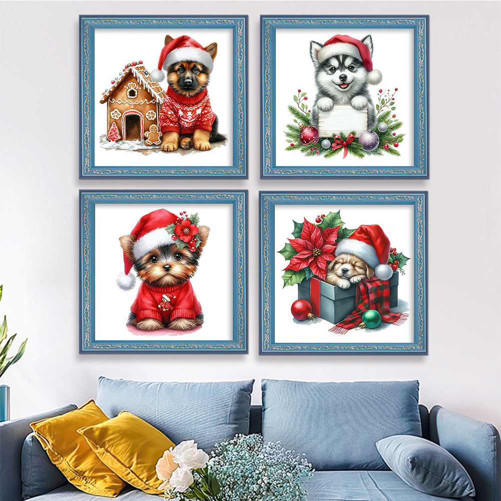 Christmas Puppy - Partial 11CT Stamped Cross Stitch 5x12.5CM - Huacan
