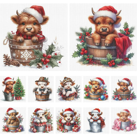 Christmas Yak - Partial 11CT Stamped Cross Stitch 5x12.5CM - Huacan