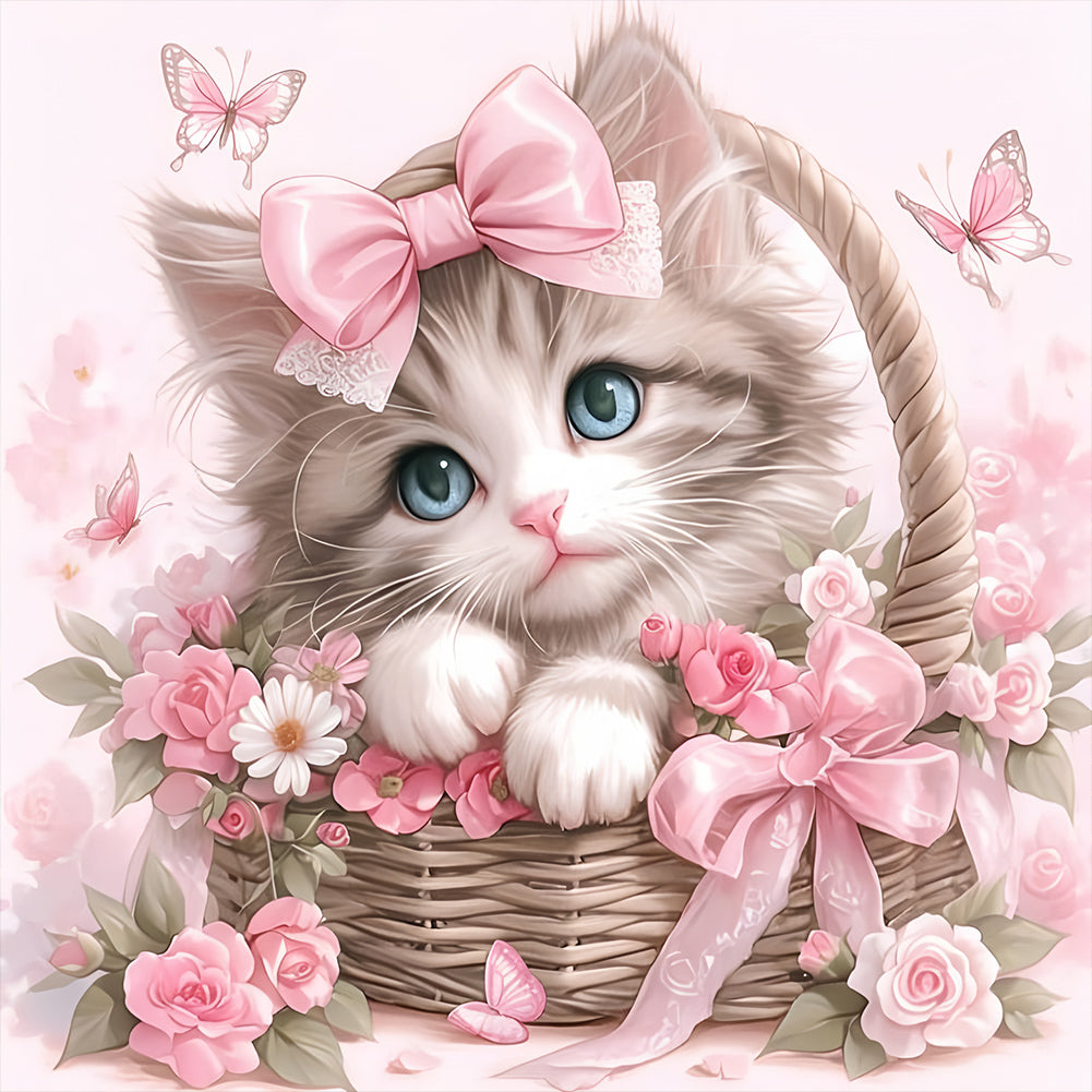 Cute Pink Cat 30*30CM(Canvas) Full Round Drill Diamond Painting