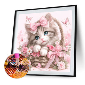 Cute Pink Cat 30*30CM(Canvas) Full Round Drill Diamond Painting