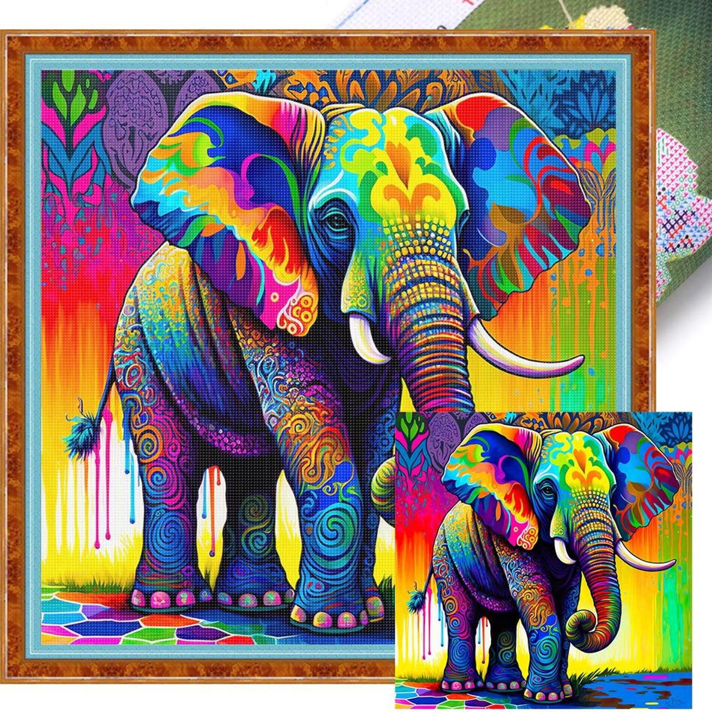 Colorful Elephant - Full 11CT Stamped Cross Stitch 50x50CM - Huacan