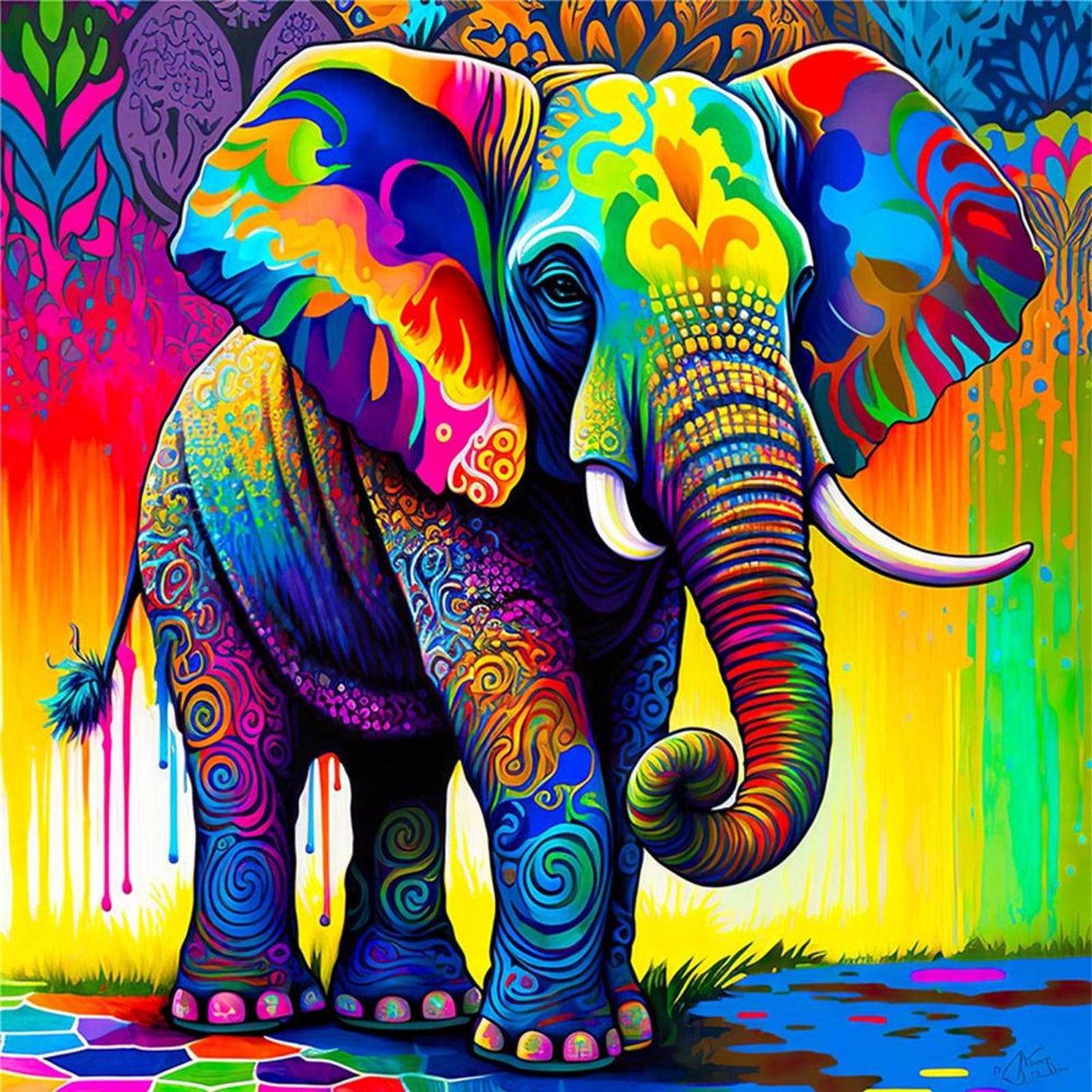 Colorful Elephant - Full 11CT Stamped Cross Stitch 50x50CM - Huacan