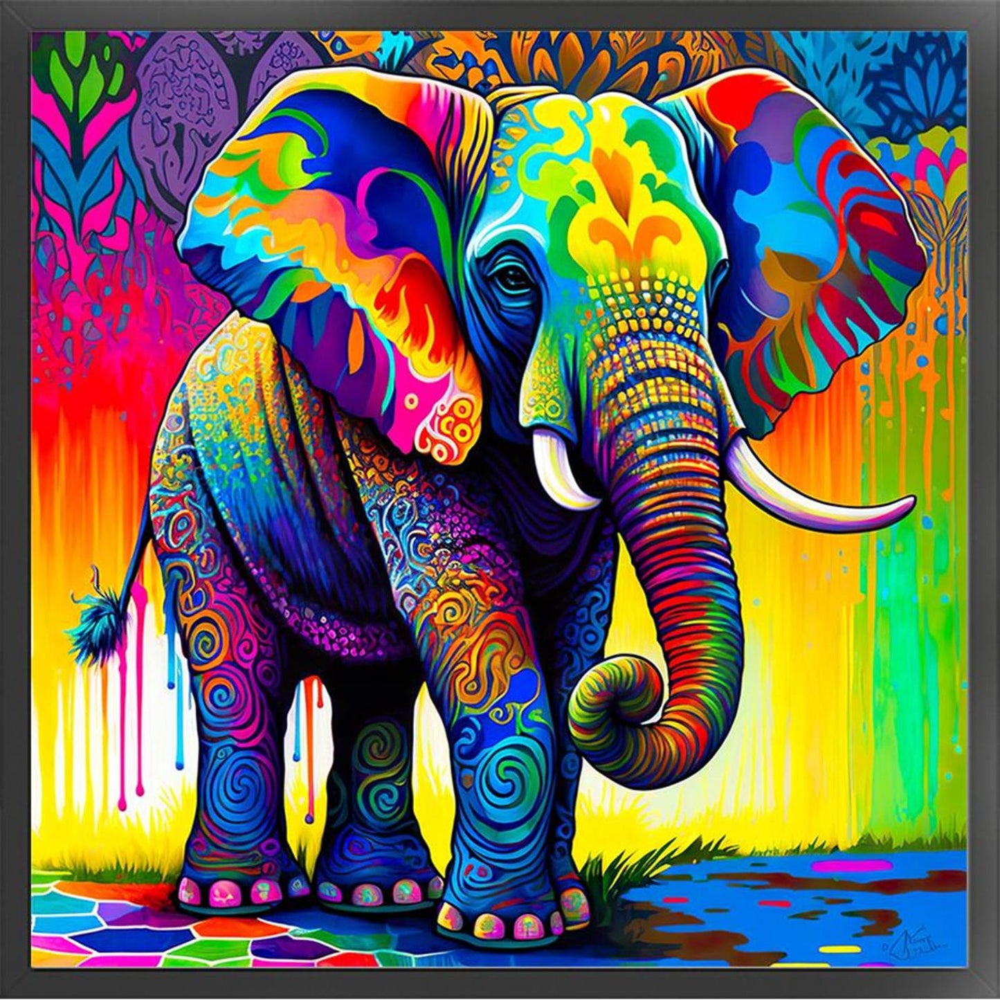 Colorful Elephant - Full 11CT Stamped Cross Stitch 50x50CM - Huacan
