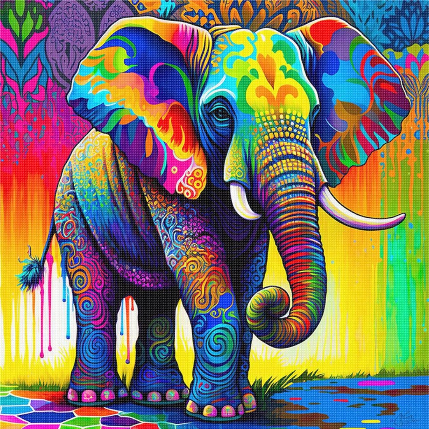 Colorful Elephant - Full 11CT Stamped Cross Stitch 50x50CM - Huacan