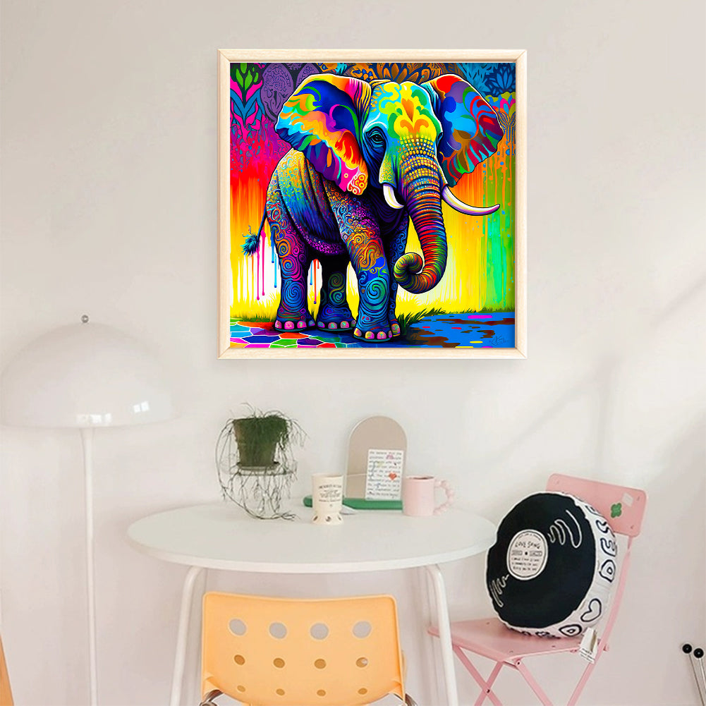 Colorful Elephant - Full 11CT Stamped Cross Stitch 50x50CM - Huacan
