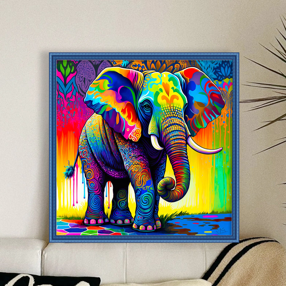 Colorful Elephant - Full 11CT Stamped Cross Stitch 50x50CM - Huacan