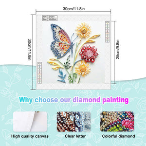 Paper Quilling Butterfly 30*30CM(Canvas) Partial Special Shaped Drill Diamond Painting