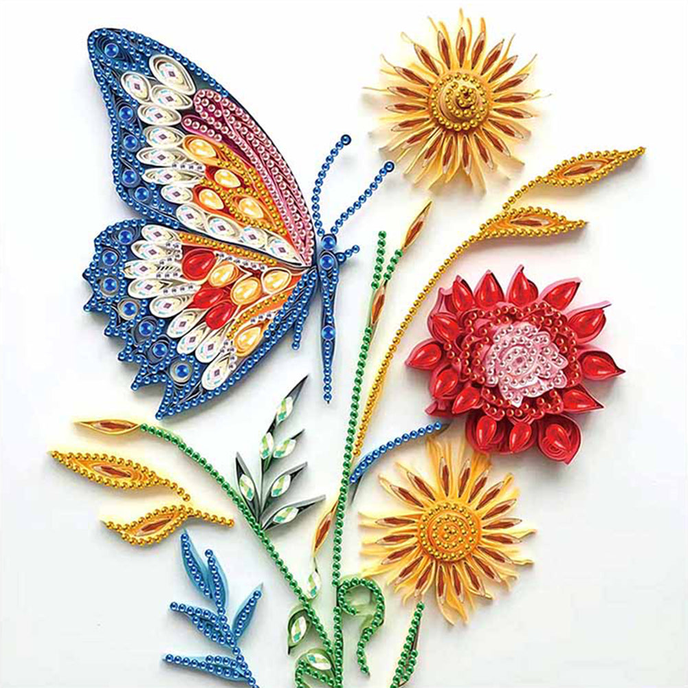 Paper Quilling Butterfly 30*30CM(Canvas) Partial Special Shaped Drill Diamond Painting