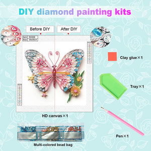Paper Quilling Butterfly 30*30CM(Canvas) Partial Special Shaped Drill Diamond Painting