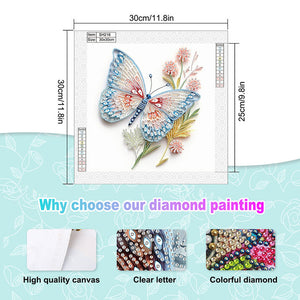Paper Quilling Butterfly 30*30CM(Canvas) Partial Special Shaped Drill Diamond Painting