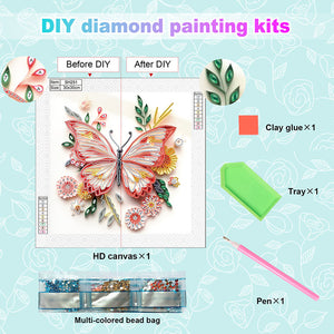 Paper Quilling Butterfly 30*30CM(Canvas) Partial Special Shaped Drill Diamond Painting
