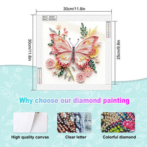 Paper Quilling Butterfly 30*30CM(Canvas) Partial Special Shaped Drill Diamond Painting