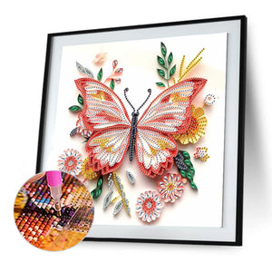 Paper Quilling Butterfly 30*30CM(Canvas) Partial Special Shaped Drill Diamond Painting