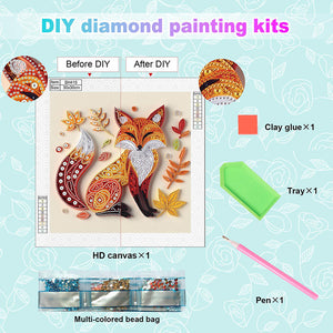 Paper Quilling Fox 30*30CM(Canvas) Partial Special Shaped Drill Diamond Painting