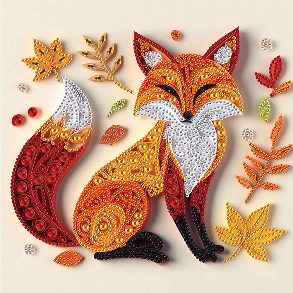 Paper Quilling Fox 30*30CM(Canvas) Partial Special Shaped Drill Diamond Painting