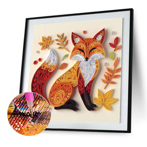 Paper Quilling Fox 30*30CM(Canvas) Partial Special Shaped Drill Diamond Painting