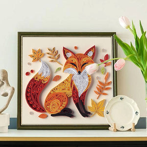 Paper Quilling Fox 30*30CM(Canvas) Partial Special Shaped Drill Diamond Painting