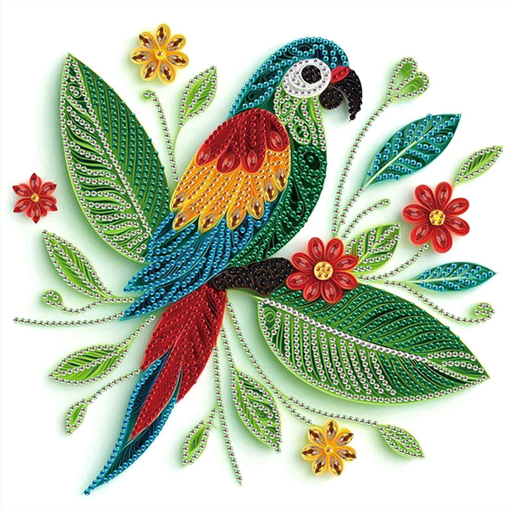 Quilled Parrot 30*30CM(Canvas) Partial Special Shaped Drill Diamond Painting