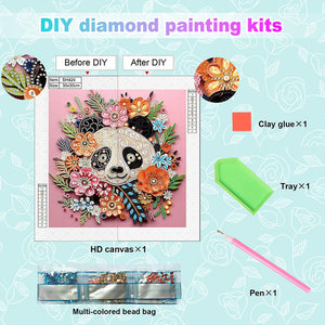 Paper Quilling Panda 30*30CM(Canvas) Partial Special Shaped Drill Diamond Painting