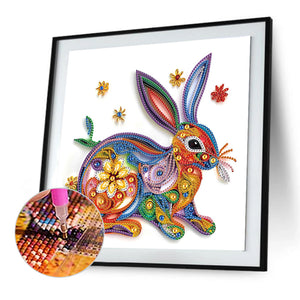 Paper Quilling Rabbit 30*30CM(Canvas) Partial Special Shaped Drill Diamond Painting