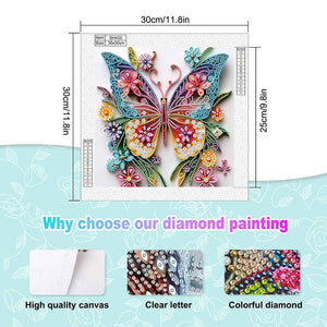Paper Quilling Butterfly 30*30CM(Canvas) Partial Special Shaped Drill Diamond Painting