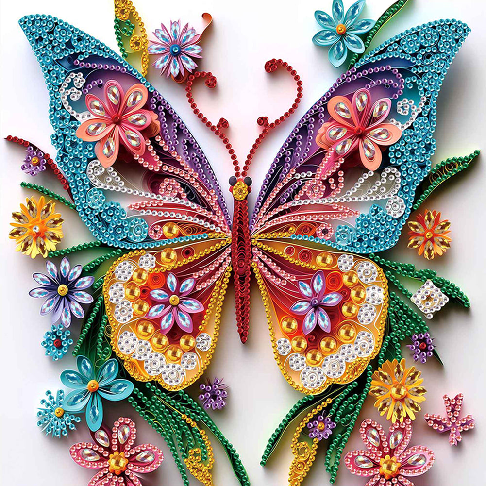 Paper Quilling Butterfly 30*30CM(Canvas) Partial Special Shaped Drill Diamond Painting