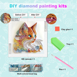 Paper Quilling Cat 30*30CM(Canvas) Partial Special Shaped Drill Diamond Painting