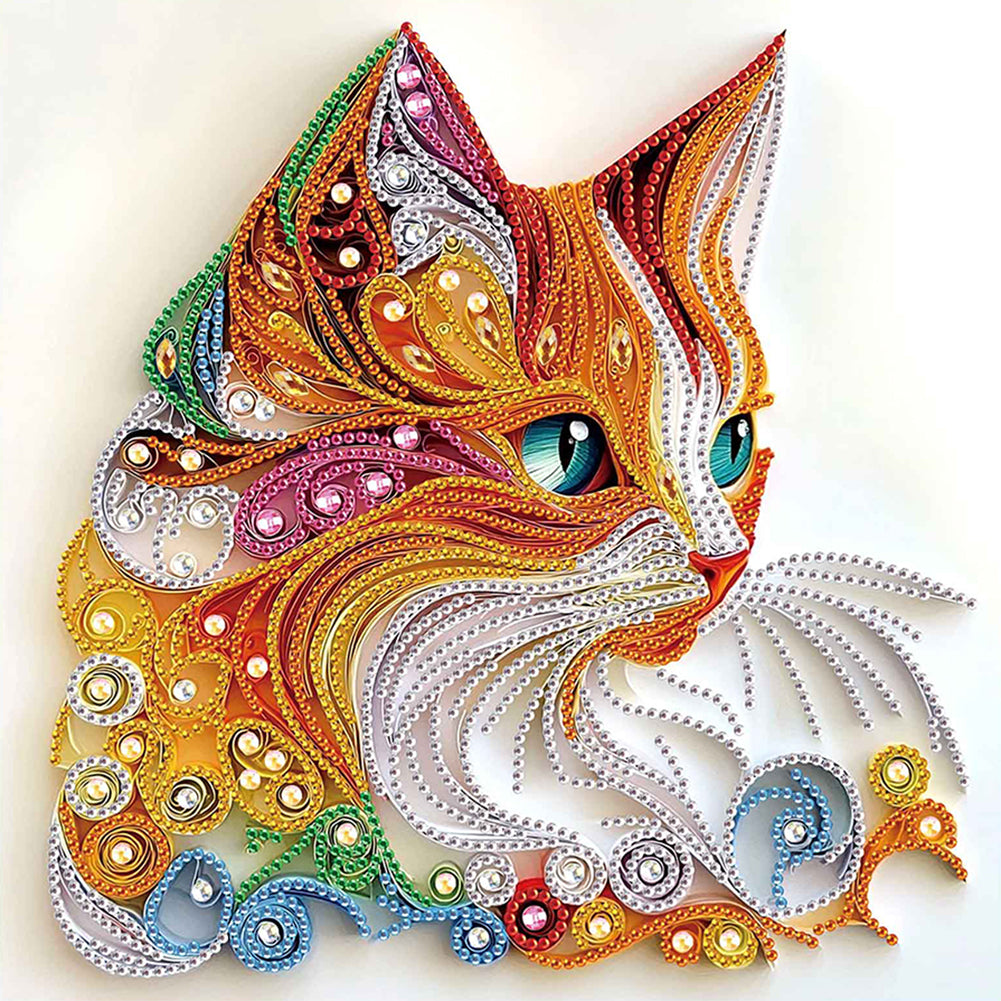 Paper Quilling Cat 30*30CM(Canvas) Partial Special Shaped Drill Diamond Painting