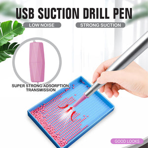 Electric Diamond Painting Pen USB Rhinestone Placement Tool DIY Art Tool (Pink)
