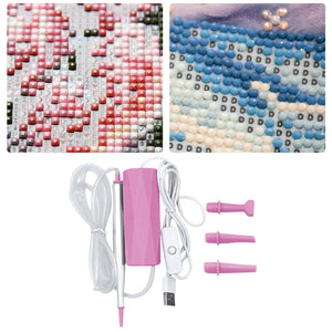 Electric Diamond Painting Pen USB Rhinestone Placement Tool DIY Art Tool (Pink)