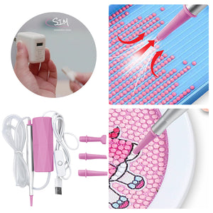 Electric Diamond Painting Pen USB Rhinestone Placement Tool DIY Art Tool (Pink)