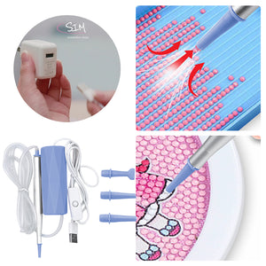 Electric Diamond Painting Pen USB Rhinestone Placement Tool DIY Art Tool (Blue)