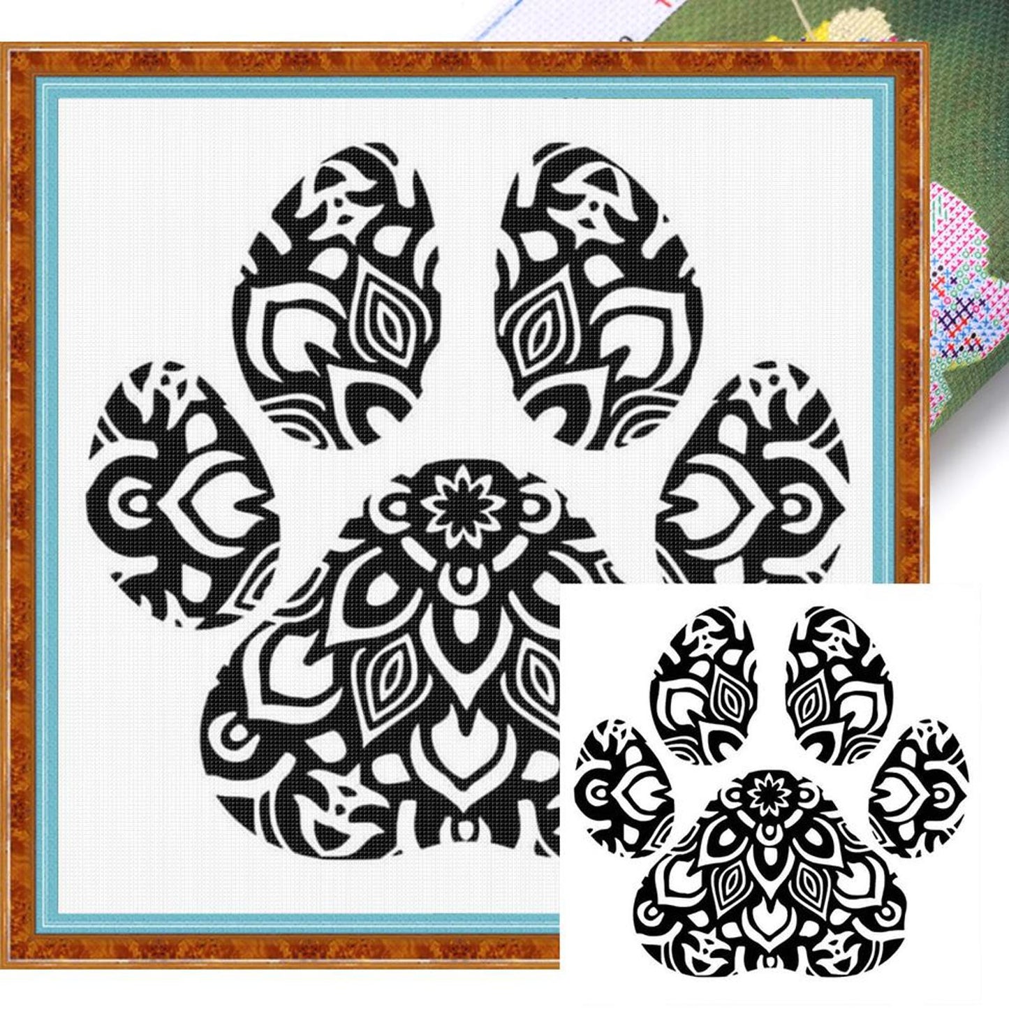Paw Silhouette - Full 11CT Stamped Cross Stitch 40x40CM - Huacan