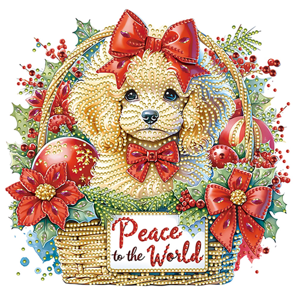 Christmas Teddy Dog 30*30CM(Canvas) Partial Special Shaped Drill Diamond Painting