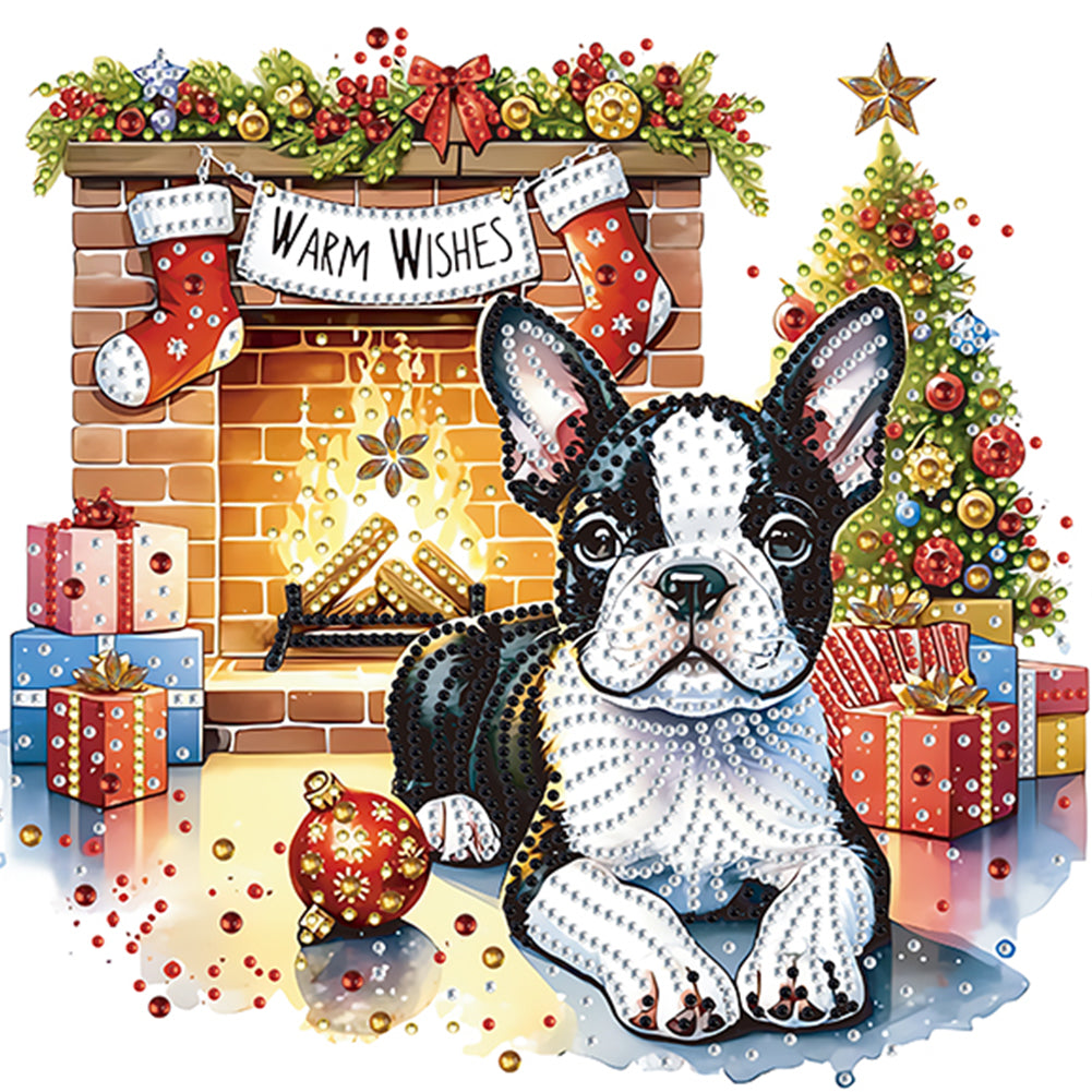 Christmas French Bulldog 30*30CM(Canvas) Partial Special Shaped Drill Diamond Painting