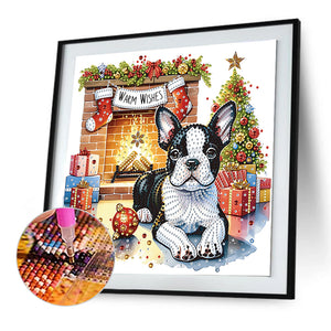 Christmas French Bulldog 30*30CM(Canvas) Partial Special Shaped Drill Diamond Painting