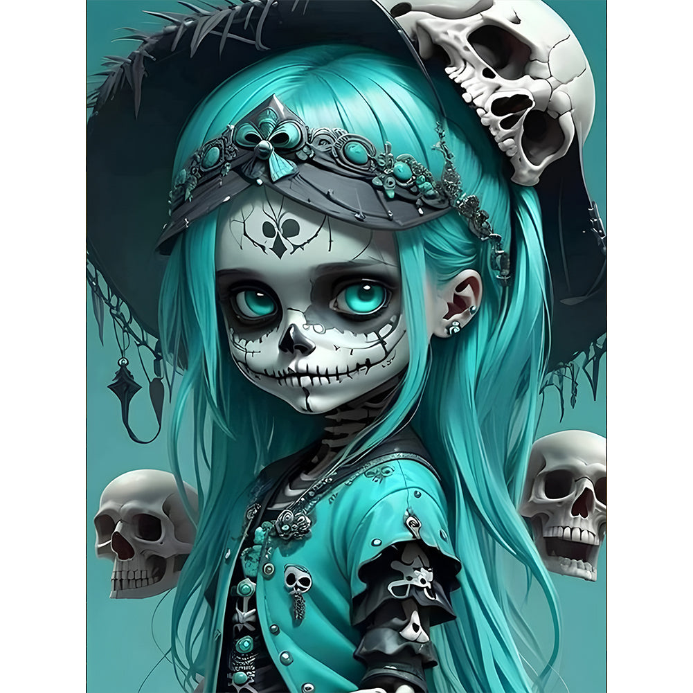 Dark Skull Girl 30*40CM(Canvas) Full Round Drill Diamond Painting