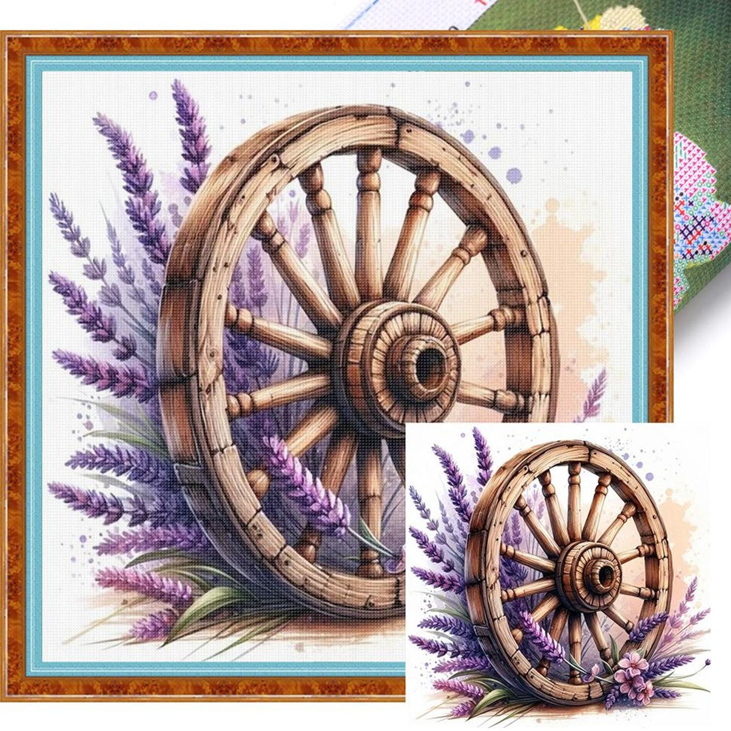 Lavender On Wheel - Full 11CT Stamped Cross Stitch 40x40CM - Diy