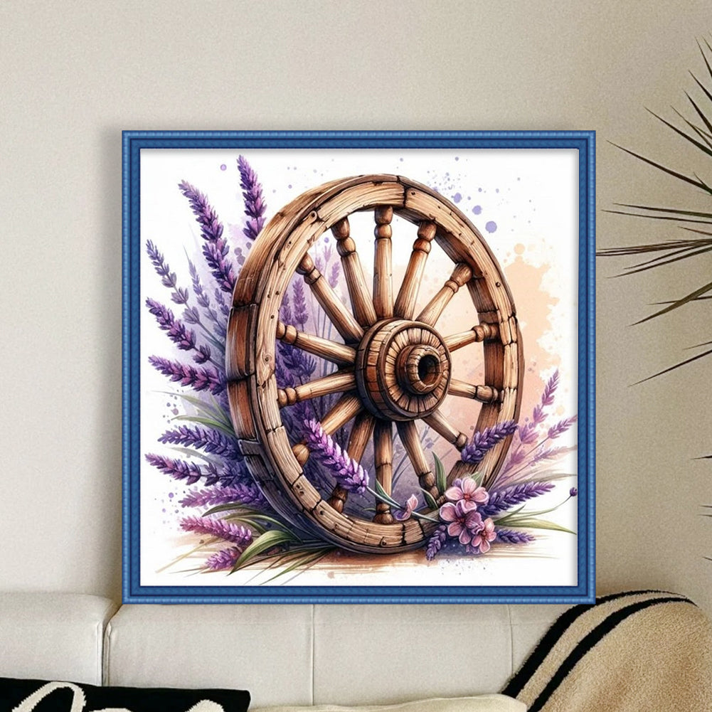 Lavender On Wheel - Full 11CT Stamped Cross Stitch 40x40CM - Diy