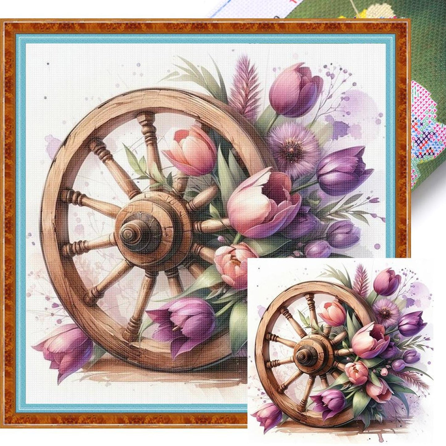 Tulip On Wheel - Full 11CT Stamped Cross Stitch 40x40CM - Diy