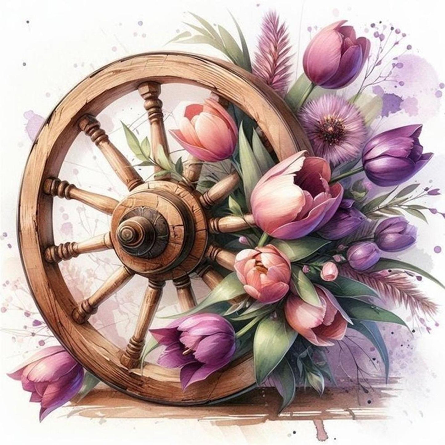 Tulip On Wheel - Full 11CT Stamped Cross Stitch 40x40CM - Diy