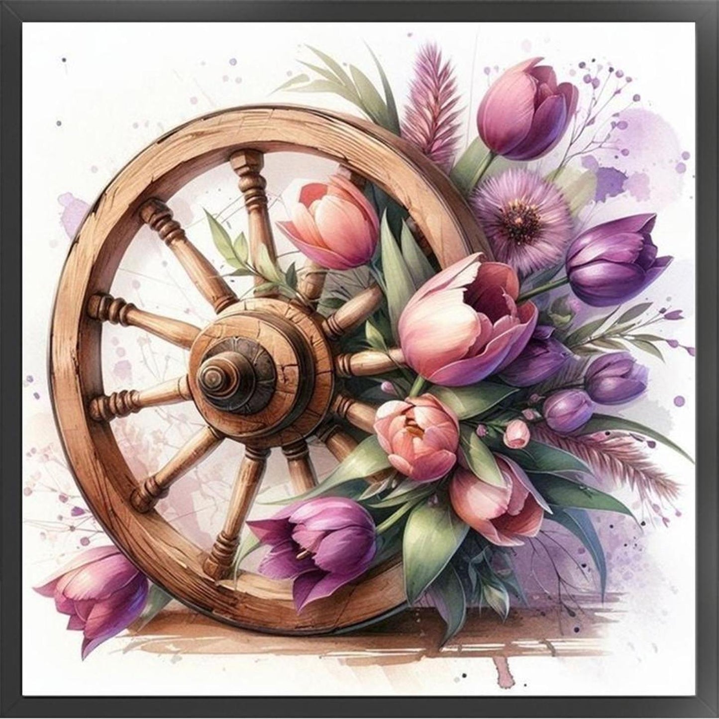 Tulip On Wheel - Full 11CT Stamped Cross Stitch 40x40CM - Diy