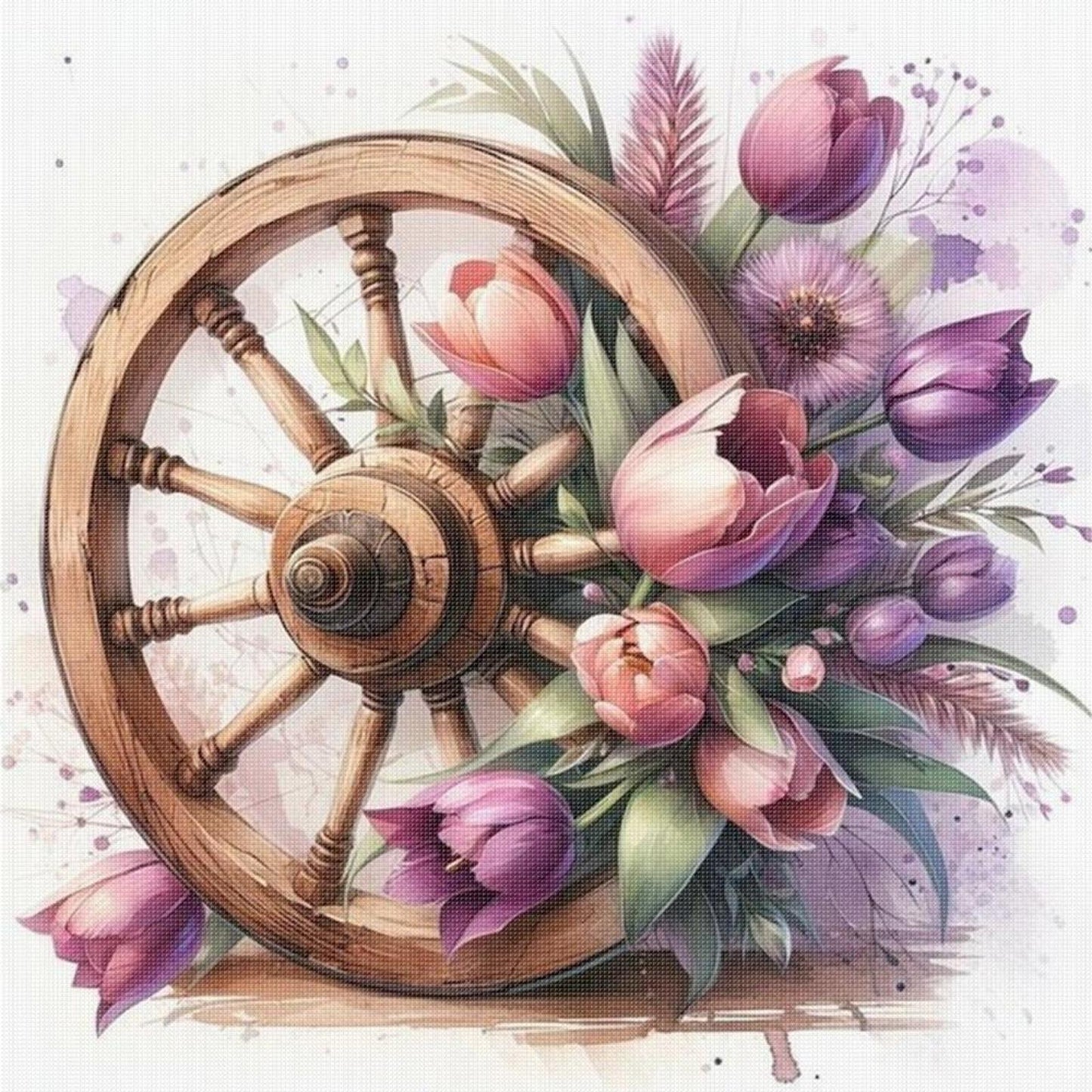 Tulip On Wheel - Full 11CT Stamped Cross Stitch 40x40CM - Diy