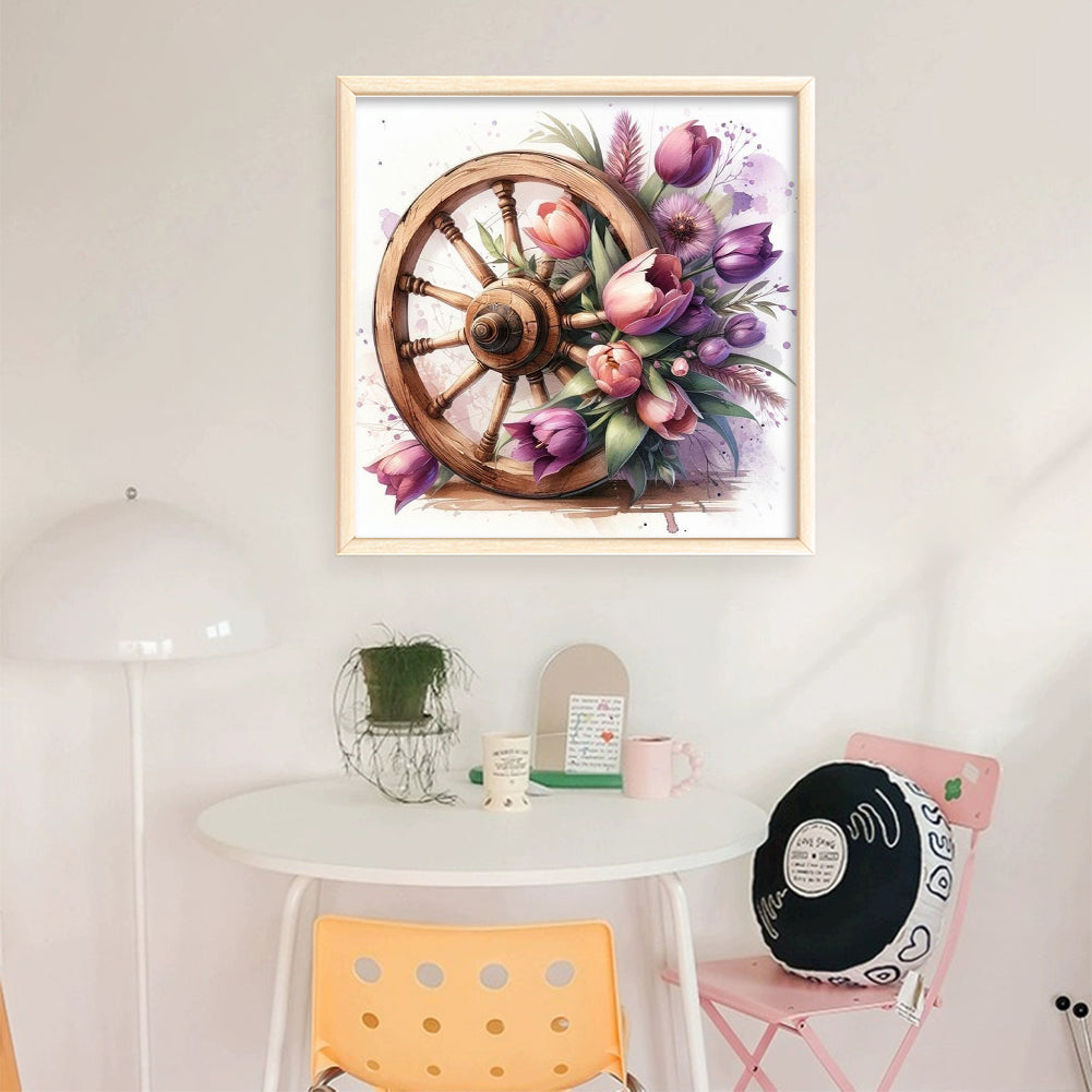 Tulip On Wheel - Full 11CT Stamped Cross Stitch 40x40CM - Diy