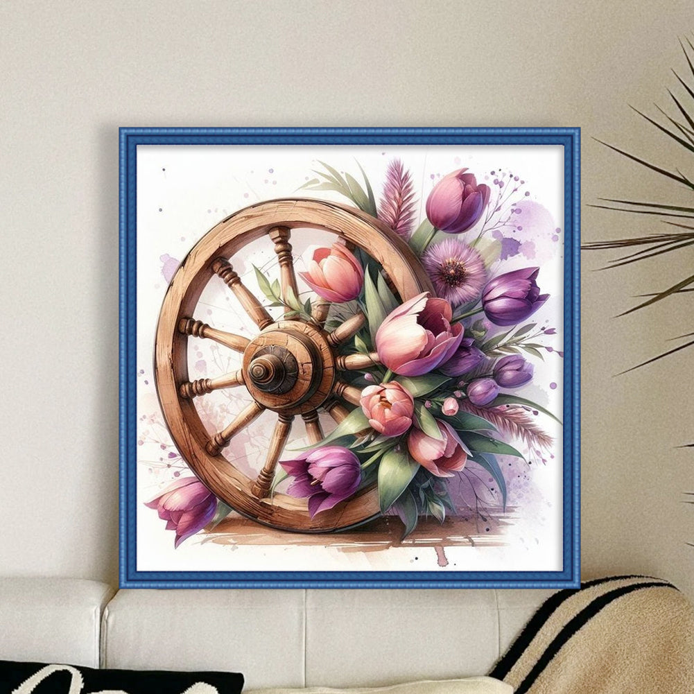 Tulip On Wheel - Full 11CT Stamped Cross Stitch 40x40CM - Diy