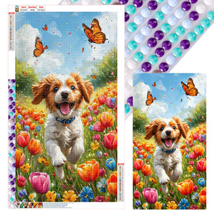 Dog And Flower 40*70CM(Canvas) Full Round Drill Diamond Painting